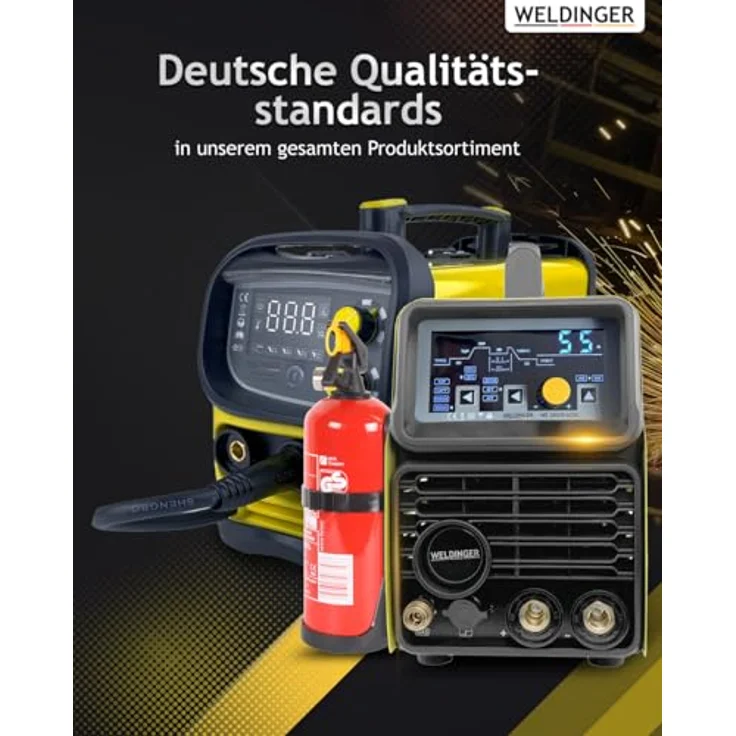 WELDINGER Fülldrahtschweißgerät ME 130 mini Flux IGBT Schweißgerät, 20,00 - 130,00 A, Einsteigerset, 10-tlg., 4 in 1 Kombigerät, geeignet für Edelstahl Fülldraht, schwarz – Bild 9