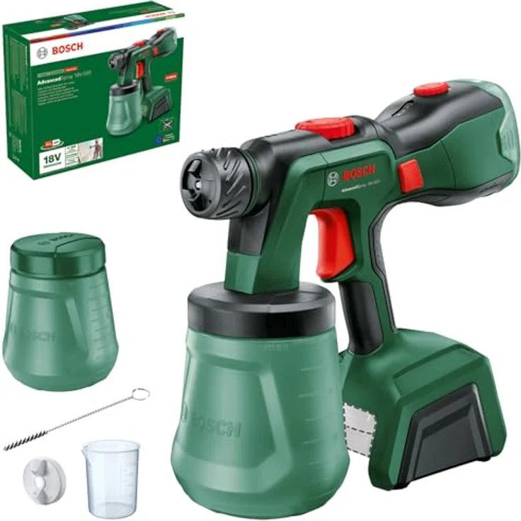 Bosch Akku-Farbsprühsystem AdvancedSpray 18V-500, für Dispersions-/Latexfarben und Lacke, 3 m²/min, inkl. 2x 1200-ml-Becher, 18V-System, ohne Akku – Bild 1