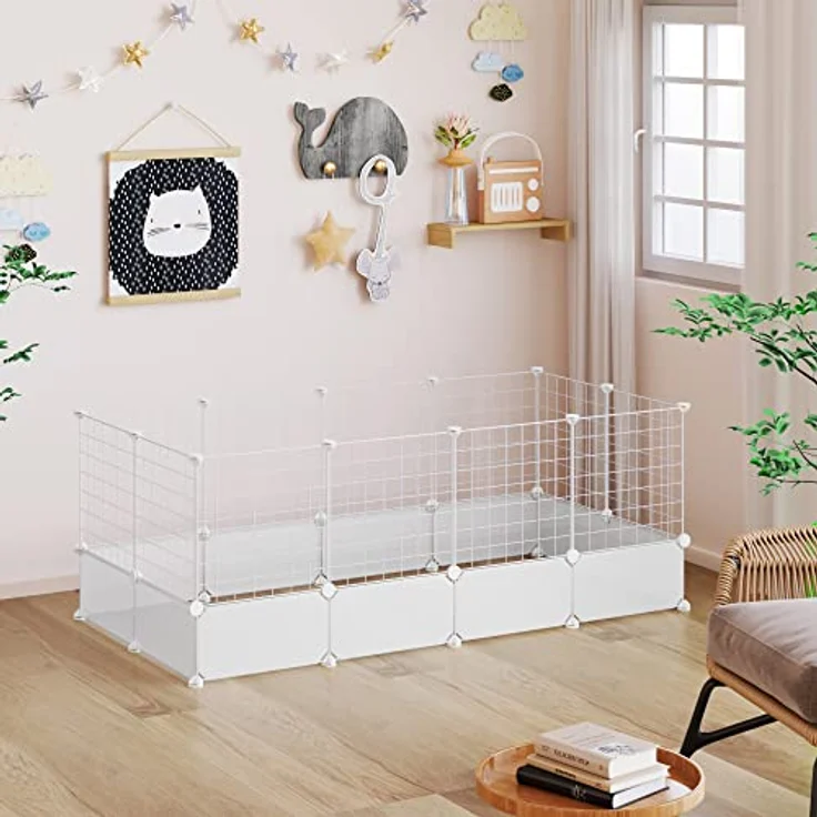 EUGAD Freigehege für Kaninchen, Freilaufgehege Kaninchen, Meerschweinchen Gehege, Weiß BHT 142x53x71cm – Bild 3