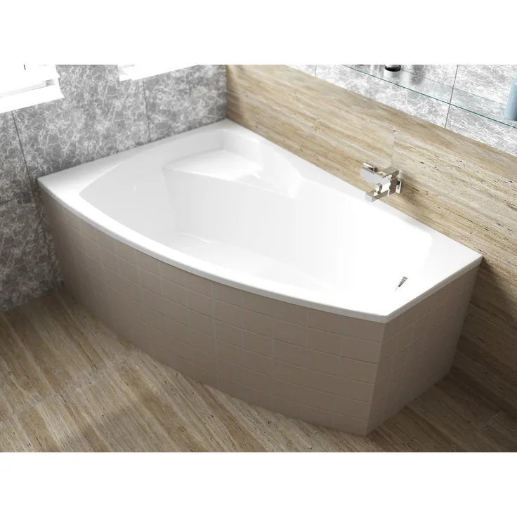 KOLMAN Eckbadewanne FRIDA 150x90 cm, schneeweiß, mit GRATIS Ablaufgarnitur & Füßen, antibakterielle Oberfläche, rutschfest