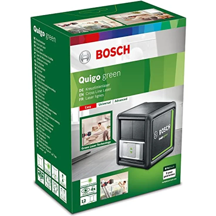 Bosch Kreuzlinienlaser Quigo green (2x Batterien, grüne Laserdiode, Arbeitsbereich: 12 Meter, im Karton, Grün Laser) – Bild 2