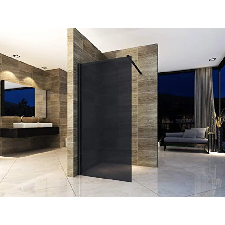 Aloni Eco Walk- In Duschwand aus Rauchglas schwarz 100x200 8mm