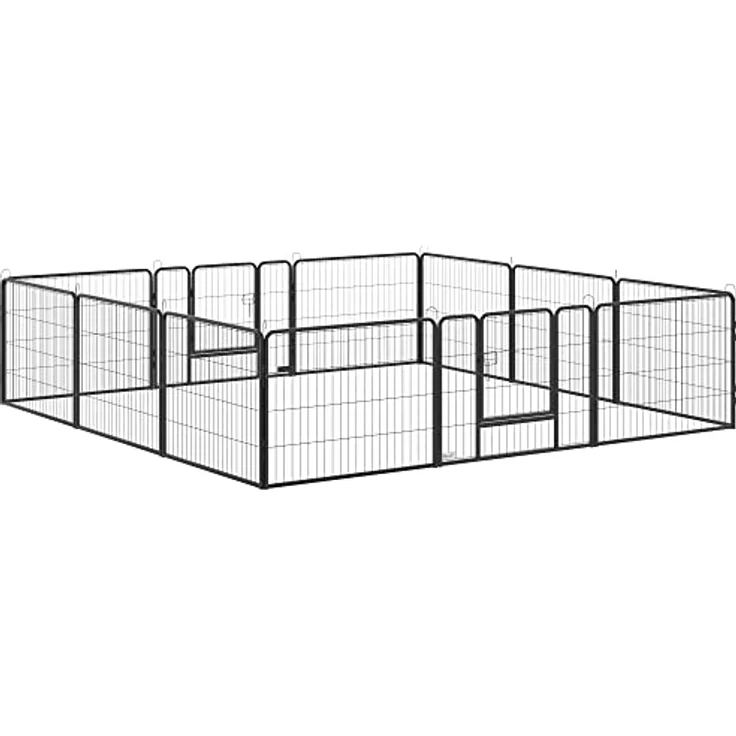 PawHut Freilaufgehege, 60 cm Hoch Welpenauslauf mit Tür, Welpenlaufstall, Hundelaufstall mit 12 Paneelen, Hundeauslauf für Outdoor, Stahl, Schwarz – Bild 1