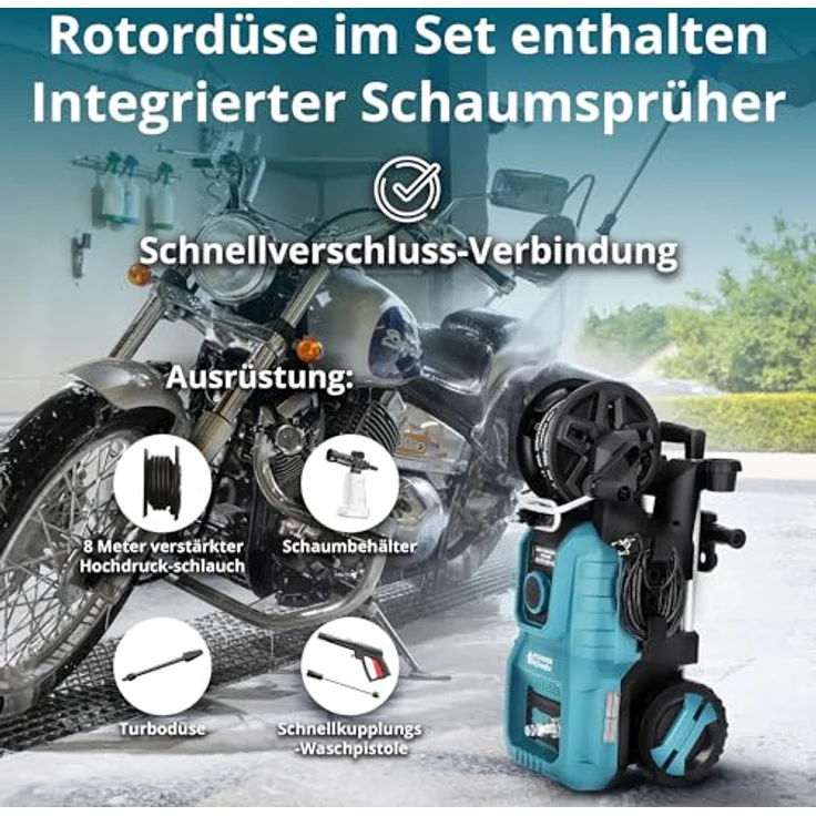 Könner & Söhnen Hochdruckreiniger KS PW160V-BL, 160 bar max, 390 l/h, bürstenloser Induktionsmotor, Metalllanze, 8 m Hochdruckschlauch – Bild 6
