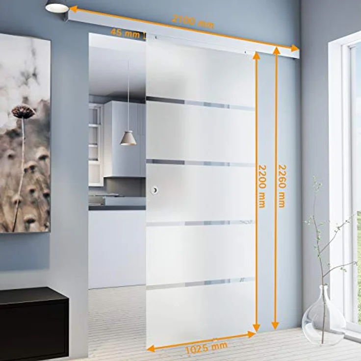 inova Glas-Schiebetür Blockstreifen satiniert 1025x2200mm, 8mm ESG mit Alu Komplettset, inkl. Griffmuschel & 2-seitigem Softclose – Bild 3