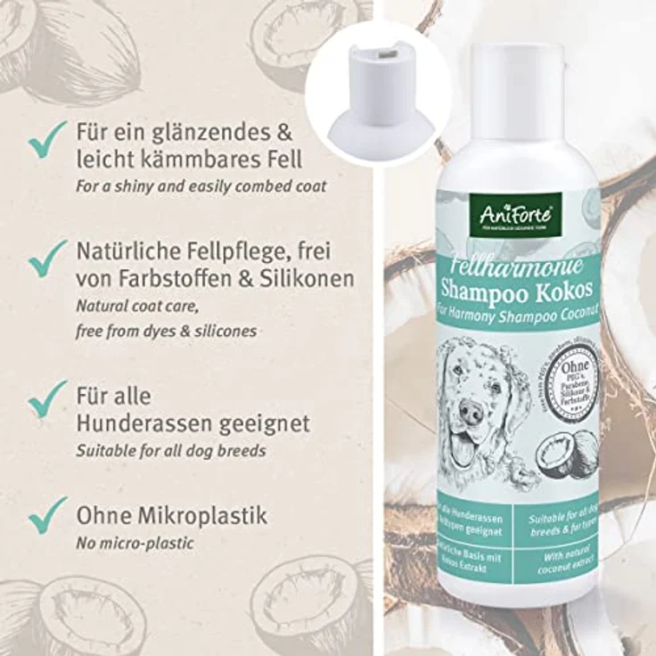 AniForte Fellharmonie Hundeshampoo mit Kokosöl & Aloe Vera 200ml – Pflegeshampoo für Hunde, Vitale Haut, Fellglanz, Kämmbarkeit, natürliche Inhaltsstoffe – Bild 2