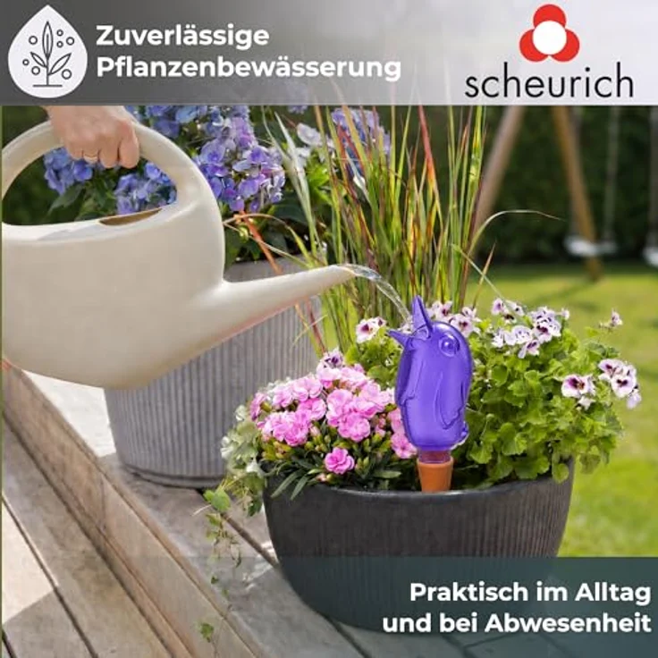 Wasserspender Bördy M | 4 x Lila | 220ml Füllmenge | Bewässerungskugeln klein mit Ton Fuß | - Scheurich – Bild 4