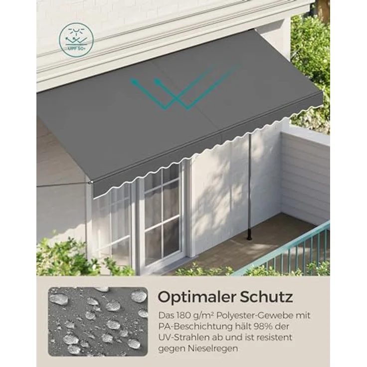 SONGMICS Klemmmarkise, höhenverstellbar, mit Handkurbel, Sonnenschutz, 400 x 120 cm, anthrazit – Bild 3