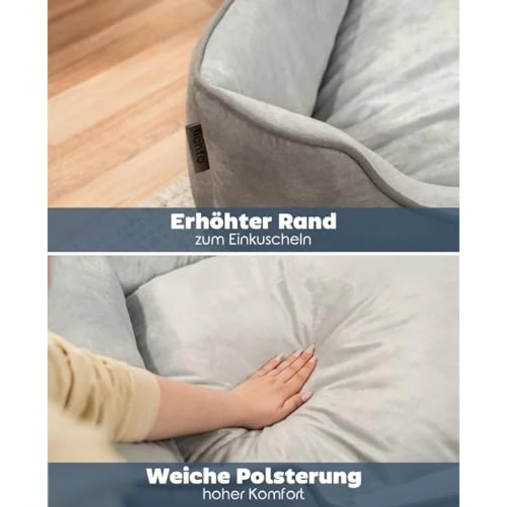 lionto Tierkissen 2-in-1 Hundebett in Wildlederoptik, mit Wendekissen, dunkelgrau/grau, 60 cm x 50 cm – Bild 3