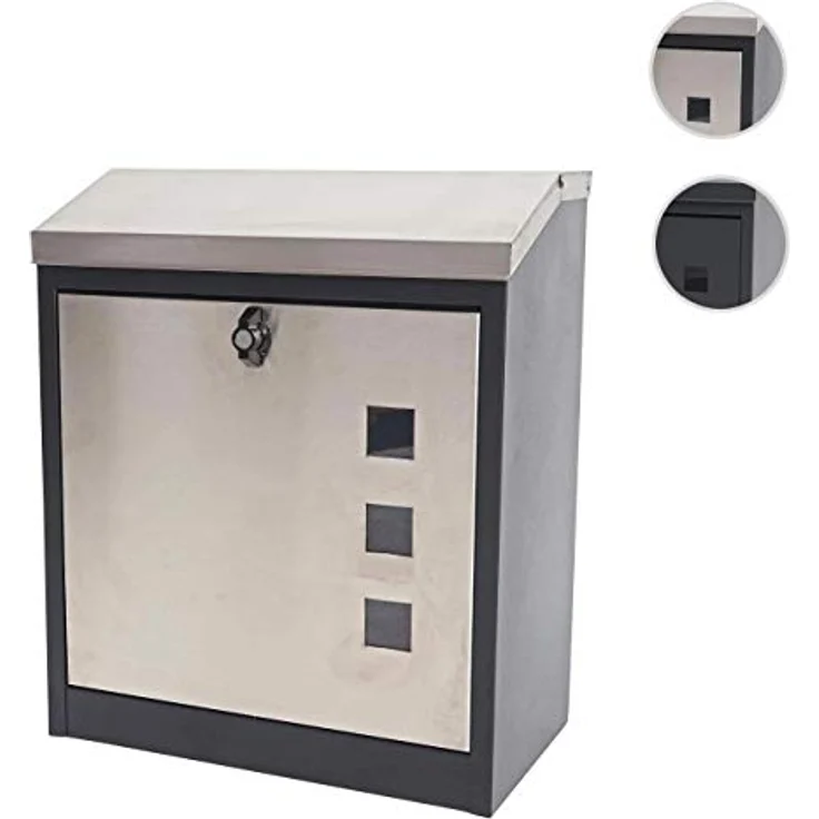 PROREGAL XXL Briefkasten, abschließbar, pulverbeschichtet, schwarz-Edelstahl, HxBxT 52x44x25cm, geeignet für Päckchen und Büchersendungen – Bild 8