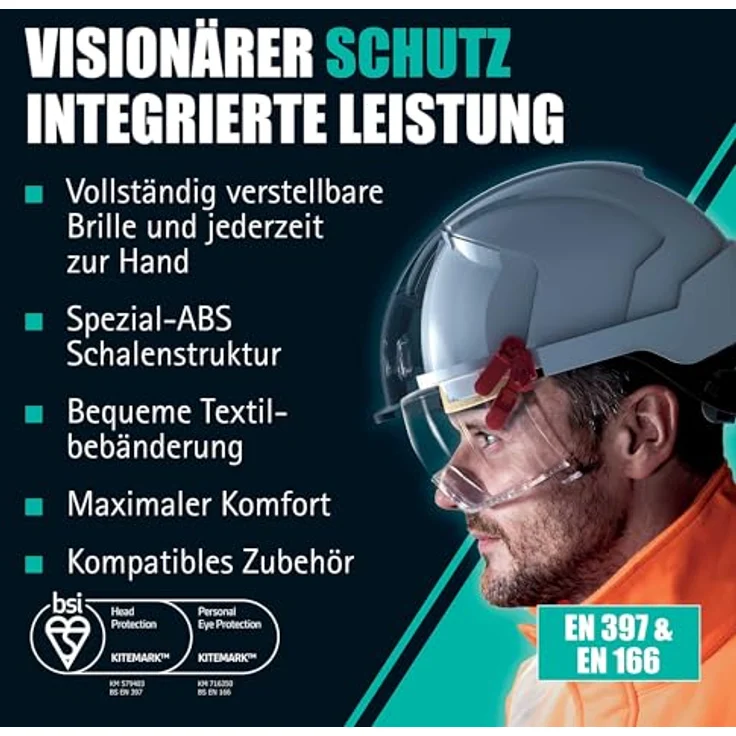 EVO VISTALENSTM Sicherheitshelm mit integrierter Schutzbrille - Weiß-Smoke (JSP AMB170-005-F00) – Bild 5