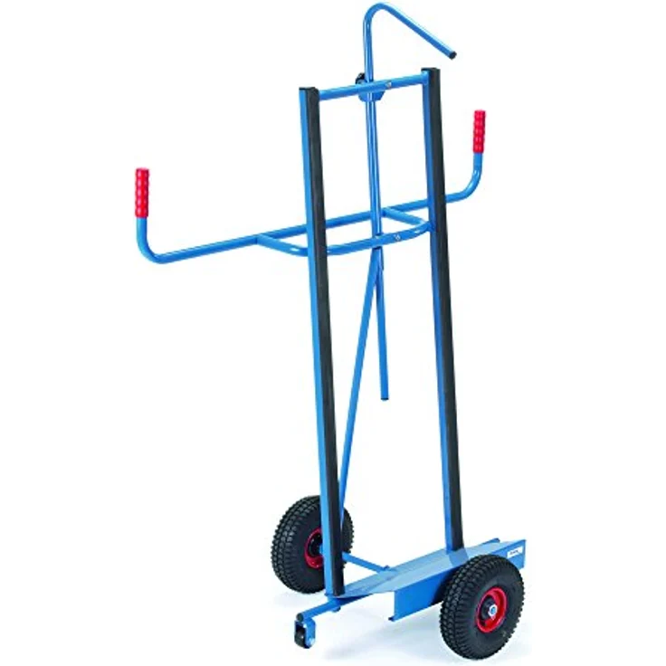 Fetra Plattenkarre, Stahlrohr-Konstruktion für Längstransport von Holz- und Kunststoffplatten, pulverbeschichtet blau, Vollgummi-Bereifung, Tragkraft 400 kg
