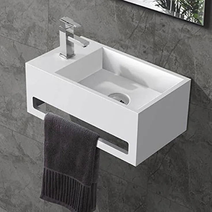 Solid Surface Waschbecken + Handtuchhalterung Hahnloch Links 36x20x16cm - Preisvergleich