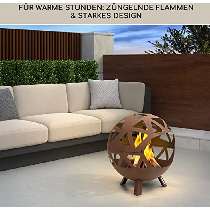 Blumfeldt Feuerschale, Robuste Outdoor Stahl-Feuerschale 68 cm, Wetterfest, mit Standfuß, Garten & Camping – Bild 5