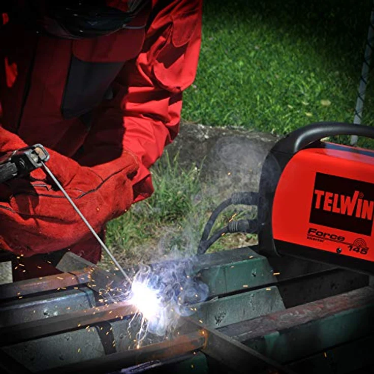 Telwin Force 145 Elektroden-Schweissgerät MMA mit Inverter-Technologie, Set inkl. Transportkoffer, Anschlussgarnitur, Massekabel, Handschild und Schlackehammer – Bild 4
