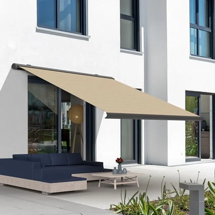 Four & More Eclipse Vollkassettenmarkise elektrisch 2,0x1,5 m, basaltgraues Gehäuse, Gelenkarm mit UV-Schutz 50+, Smarthome-fähiger Dooya Motor, Markisentuch Kiesel – Bild 2