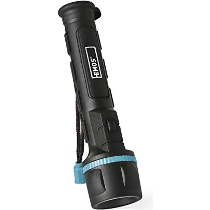 EMOS P3861 LED Gummi-Taschenlampe, 45 Stunden Leuchtdauer, IP43 wasserfest, Lichtstrom 15 Lumen, 25 m Leuchtweite, batteriebetrieben