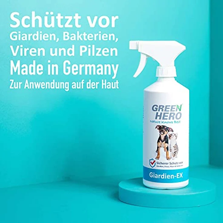 Green Hero Giardien-Ex 500ml schützt Haustiere wie Hund und Katze zuverlässig vor Giardien, Bakterien, Viren und Pilzen Spray dermatologisch getestet zur Desinfektion von Tieren und der Umgebung – Bild 2