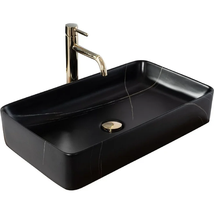 wohnwerk.idee Aufsatzwaschbecken Marmor Optik Schwarz Matt Denis 61,5x35cm – Bild 1