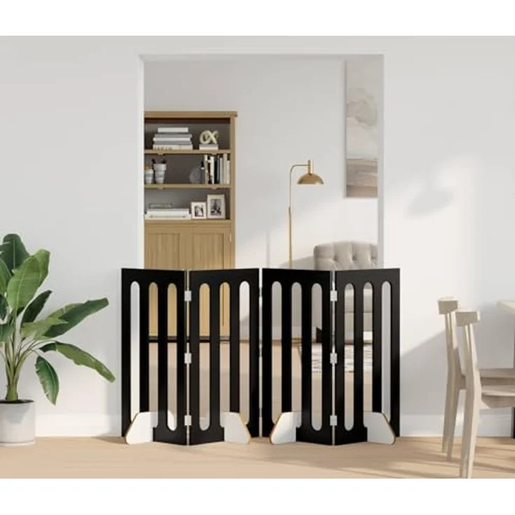 vidaXL Faltbarer Haustierzaun, 4-teilig, Schwarze Eiche, 201 x 38 x 90 cm, flexibles Faltpanel-Design, einfache Montage ohne Bohren – Bild 2
