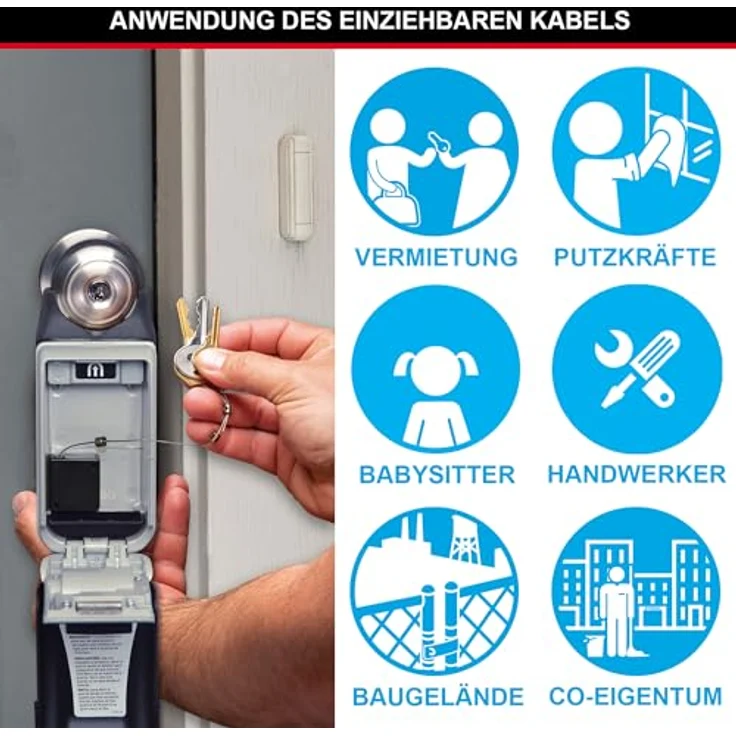 Master Lock Ausziehbares Schlüsselkabel für Schlüsseltresor, Verdrilltes Stahlkabel bis 91 cm, Einfache Installation – Bild 4
