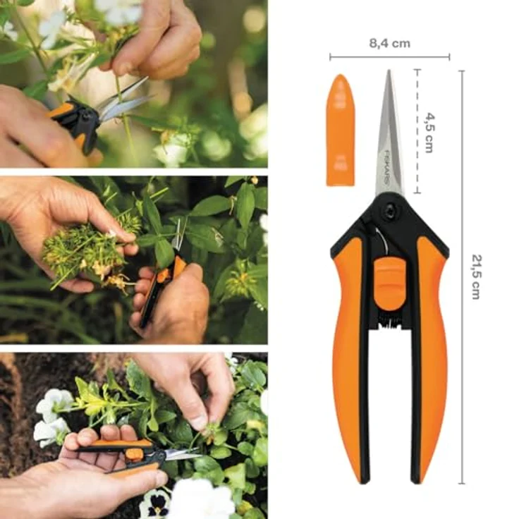 Fiskars Microtip Gartenschere SP13, Länge 21,5 cm, Hochwertige Stahlklingen-Kunststoff Griff, Schwarz-Orange, Solid, 1051600 mittelgroß – Bild 2