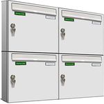 AL Briefkastensysteme Basic 4er Briefkasten RAL 9016 Verkehrs Weiss 4 Fach DIN A4 wetterfest Briefkastenanlage mit Posthaltebügel und 2 Namensschildern