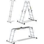 DRABEST Leiter PRO Serie Alu Leiter Gelenkleiter 4x3 mit Plattform Trittleiter Mehrzweckleiter Arbeitsgerüst Tritt Klappbar bis 150 kg belastbar