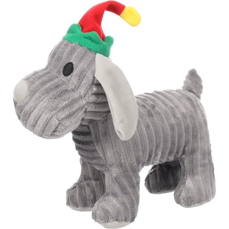 Flamingo WEIHNACHTSSPIELZEUG Aviana, Plüsch Hund mit Cord und Squeaker, grau, 12x25x22CM – Bild 2
