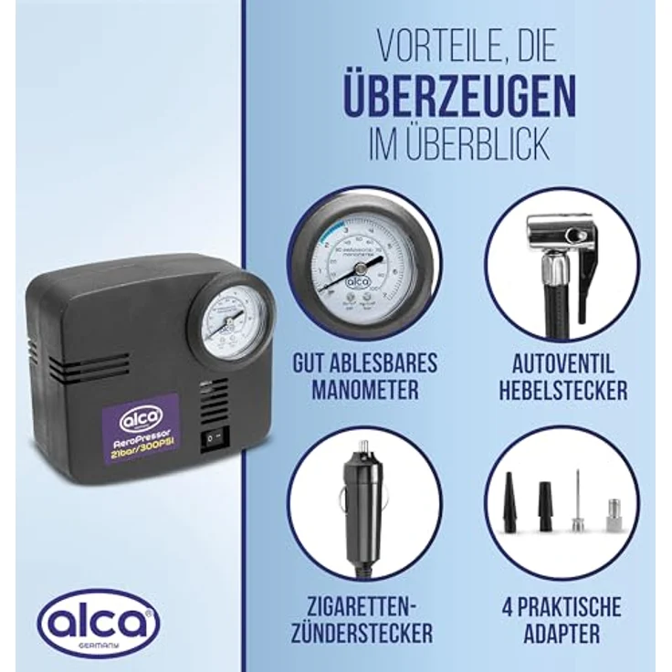alca® Auto Kompressor mini 12V elektrische Luftpumpe Luftkompressor 21 bar Zigarettenanzünder – Bild 4