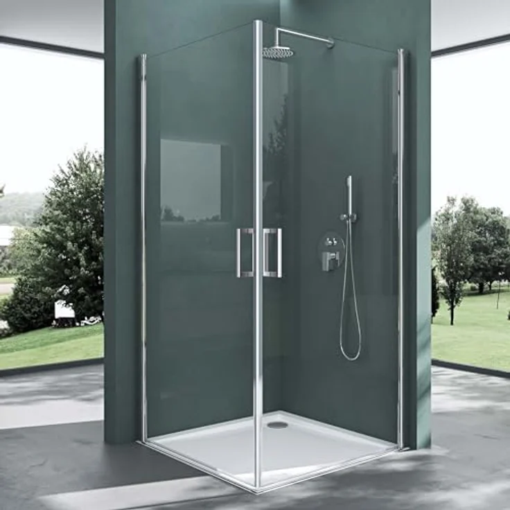 Mai & Mai Eckdusche Ravenna24, Duschkabine mit Pendeltür und Hebe-/Senk-System, H:195cm, 75x75 cm, 6mm ESG NANO-Glas in Klarglas – Bild 1