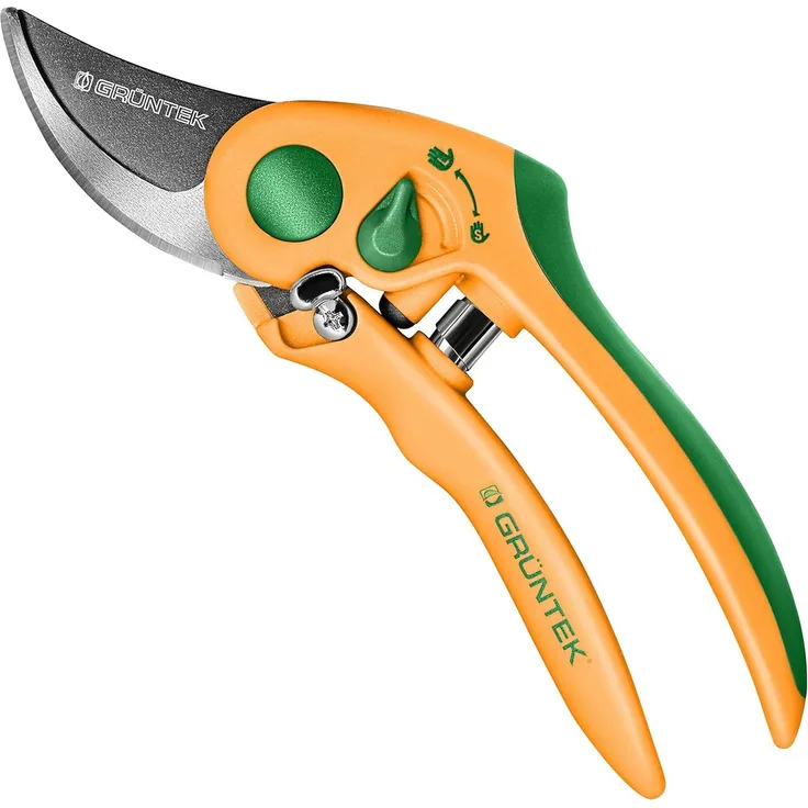 GRÜNTEK Gartenschere Flamingo mit Variabler Öffnungsweite, Klinge 58 mm, Äste bis 19 mm ⌀, Pflanzenschere, Blumenschere für kleine und große Hände