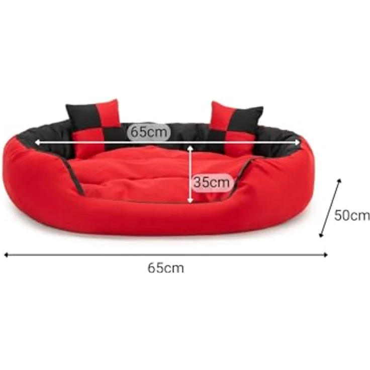 lionto 4-in-1 Hundebett Hundekissen Hundesofa abwischbar mit Wendekissen, (S) 65x50 cm rot/schwarz – Bild 4
