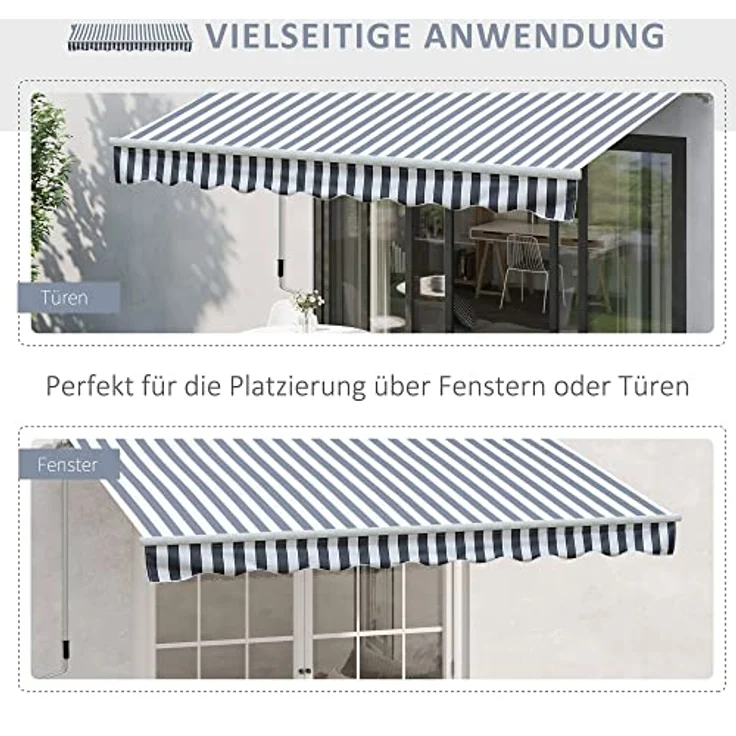 Markise Gelenkarmmarkise Sonnenschutz Grau+Weiß 2,95x2,5m - grau-weiß - Outsunny – Bild 6