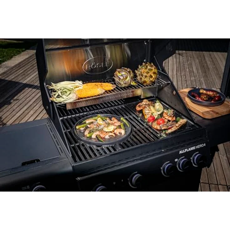 RÖSLE Gasgrill ALLFLAME Hero 4 – Gusseisenroste, beleuchtete Drehknöpfe, schwarz – Bild 4