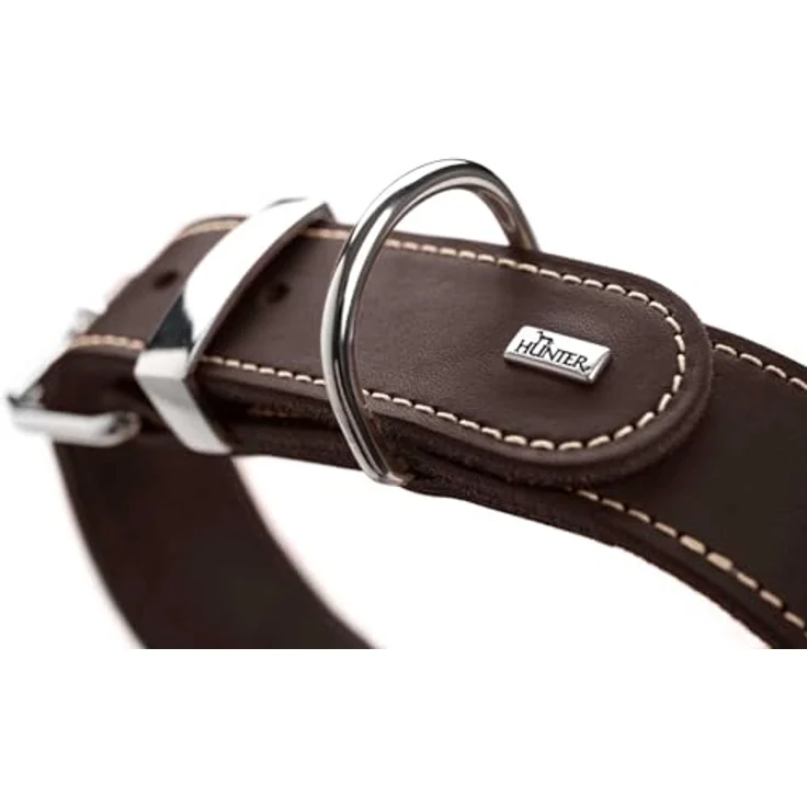 HUNTER Hundehalsband Aalborg Special, Dunkelbraun, stark gefettetes Leder, robust & strapazierfähig, 61-71 cm Halsumfang, Made in Germany – Bild 3