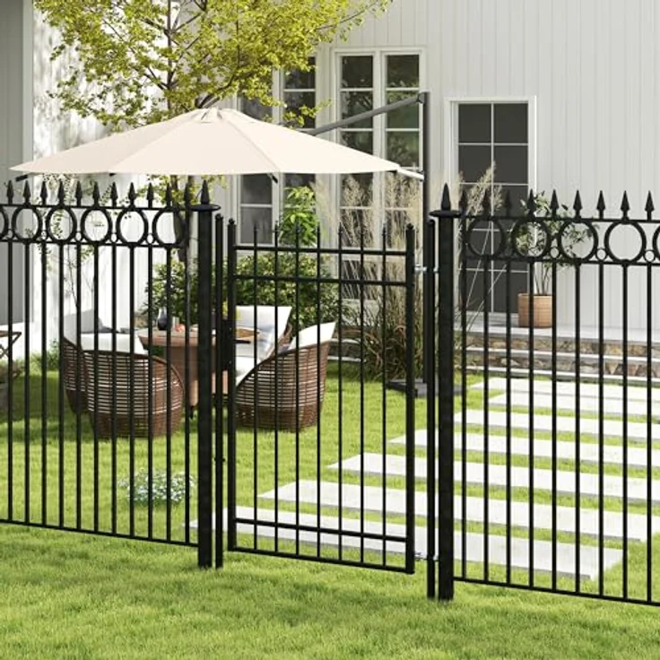 Outsunny Gartentor Gartentür mit Schloss, Türklinke, Schlüssel, für Garten, 107 x 204 cm, Schwarz – Bild 2