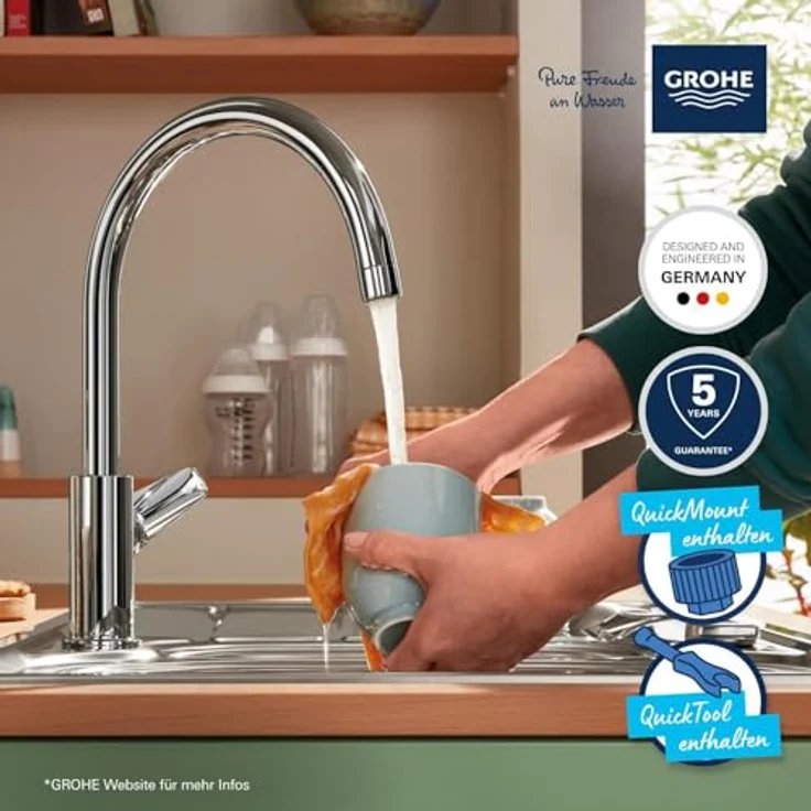 Grohe Küchenarmatur GROHE Start Edge Einhebelmischer mit hohem Auslauf und 360° Schwenkbereich, chrom – Bild 4