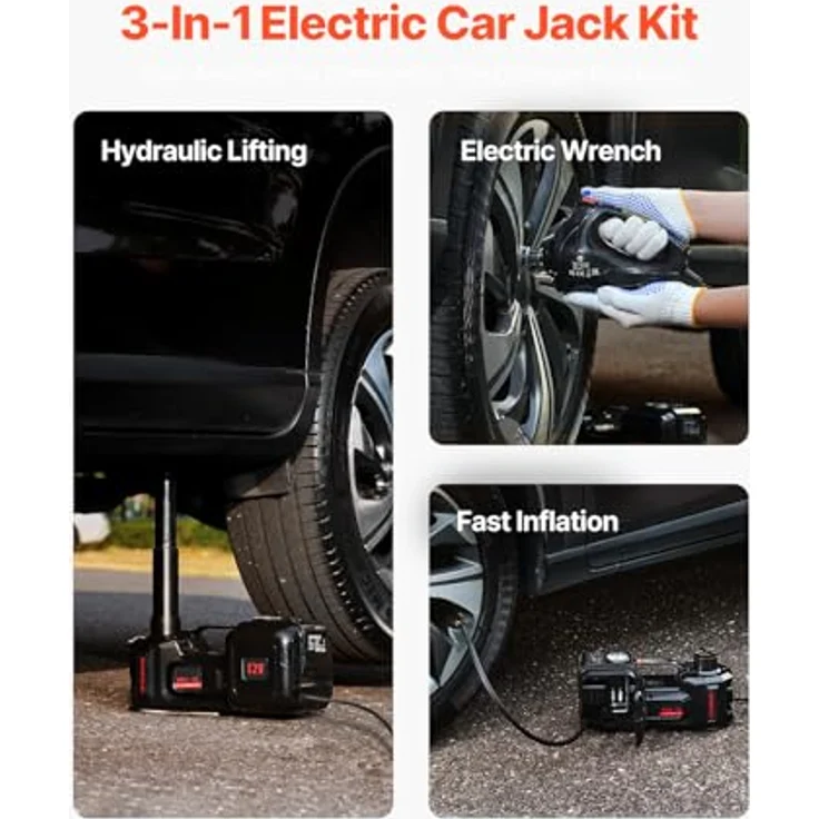 VEVOR Elektrischer Scherenwagenheber 5T mit integrierter Pumpe, 12-V-Reifenmontiermaschine, Elektro-Schlagschrauber und LED-Licht-Wagenheber-Kit – Bild 2