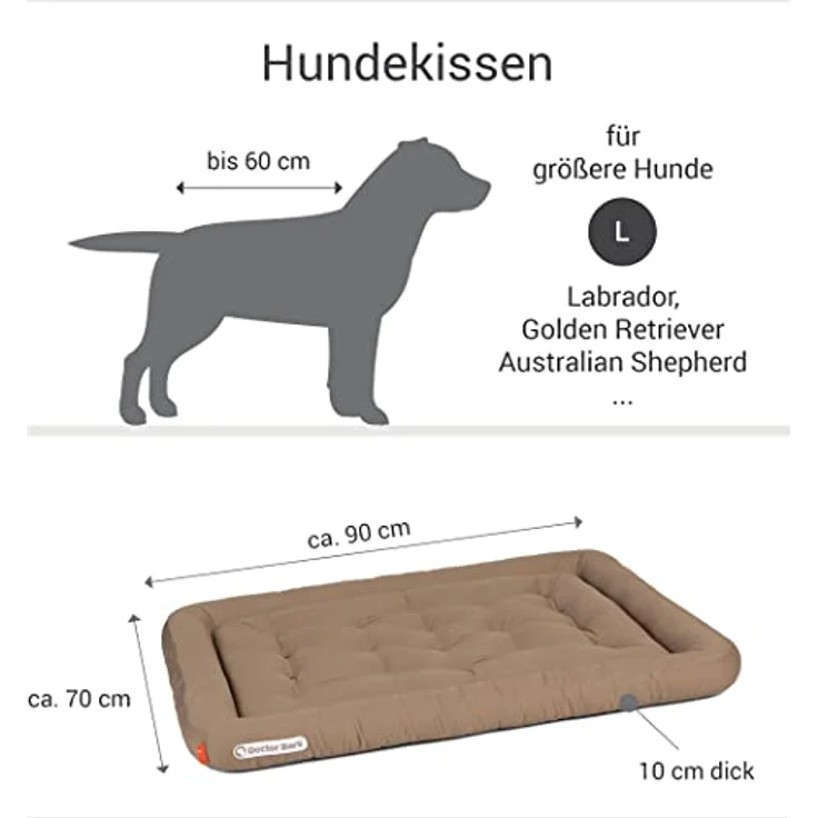 Doctor Bark Hundekissen - orthopädisches Hundebett, 95°C waschbar, hygienisch, robust & bequem (L - 90x70 cm, Goldbraun) – Bild 3