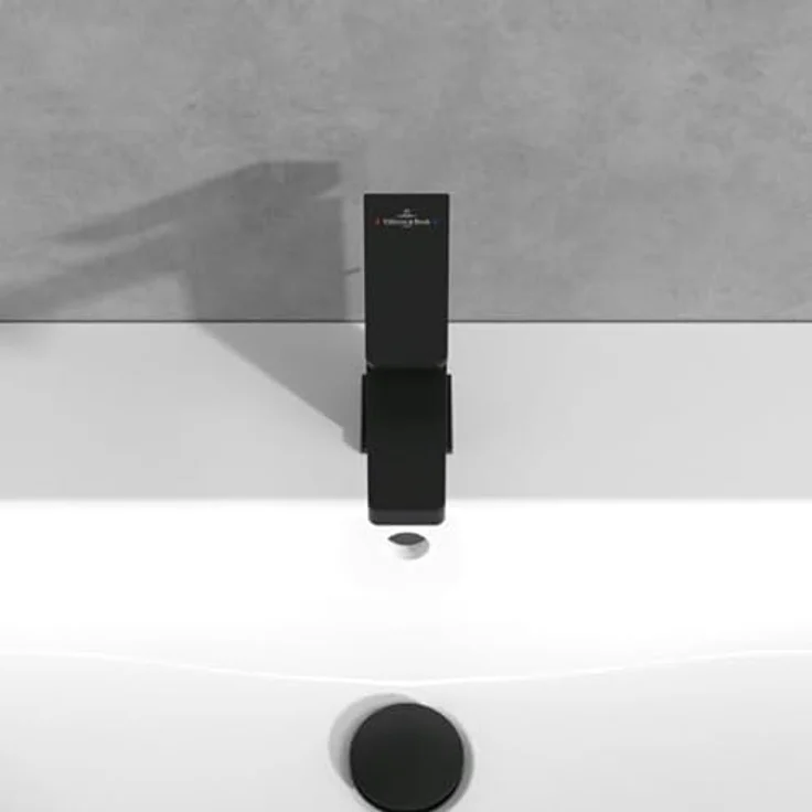 Villeroy & Boch Architectura Square Waschtischarmatur, Wasserhahn Bad mit Zugstange und Keramikkartusche, Waschbeckenarmatur wassersparend, Auslauf Höhe 113mm, eckig, Matt Black – Bild 4