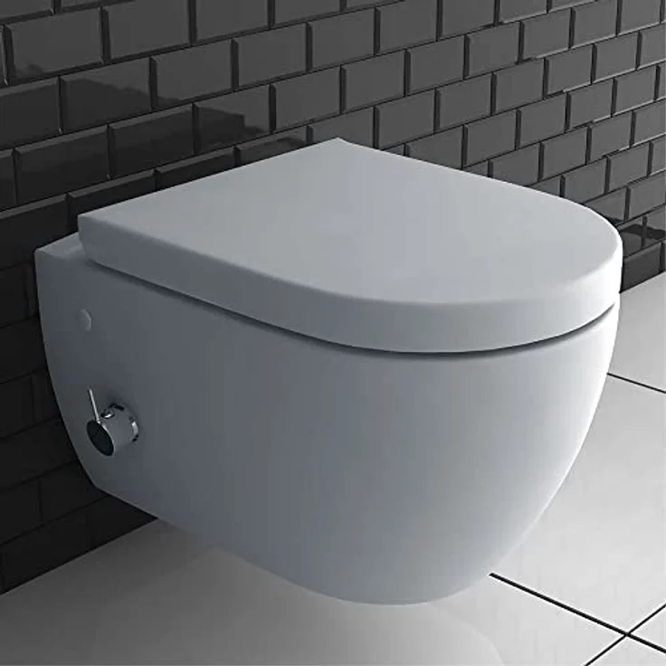 Alpenberger Hänge WC Spülrandlos | Toilette mit Bidet Funktion | Toilettendeckel mit Absenkautomatik | Dusch WC Set mit Intimdusche | Kloschüssel mit Armatur | Tiefspüler Passend Geberit (7150 U) – Bild 2