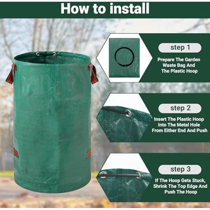 Velway Gartensack 200L+300L, stabiler Gartenabfallsack mit 4 Griffen, robust und wasserdicht, wiederverwendbar und faltbar für Grünschnitt, Laub und Gartenabfälle – Bild 5
