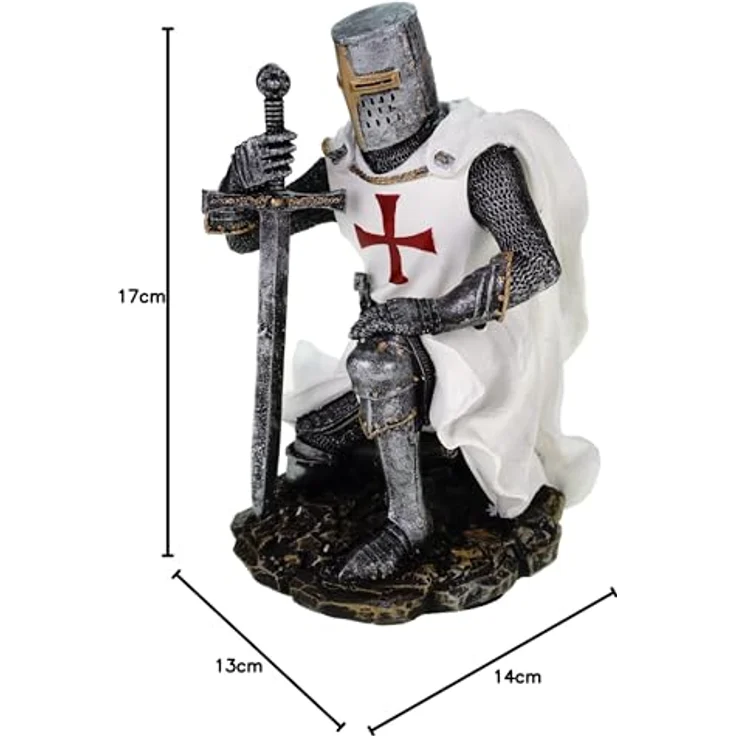 Tempelritter knieend 17 cm Figur Templer Ritter Templerkreuz Deko Skulptur – Bild 9