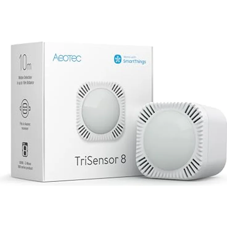 Aeotec TriSensor 8 – 3-in-1 Multisensor, Bewegung in 10m Radius, Temperatur in °C, Licht in Lux, Z-Wave Gen8, Long Range, Hub erforderlich, Works with SmartThings, Homey, HomeAssistant