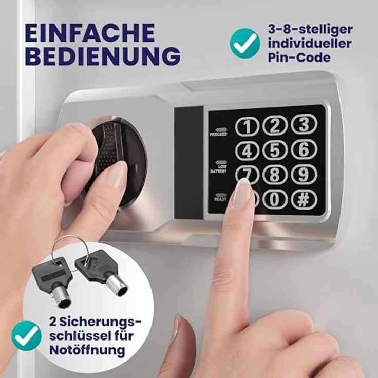 Deuba Elektrischer Möbeltresor 31x20x20cm - 3,2mm Tür inkl. Batterien – Bild 3