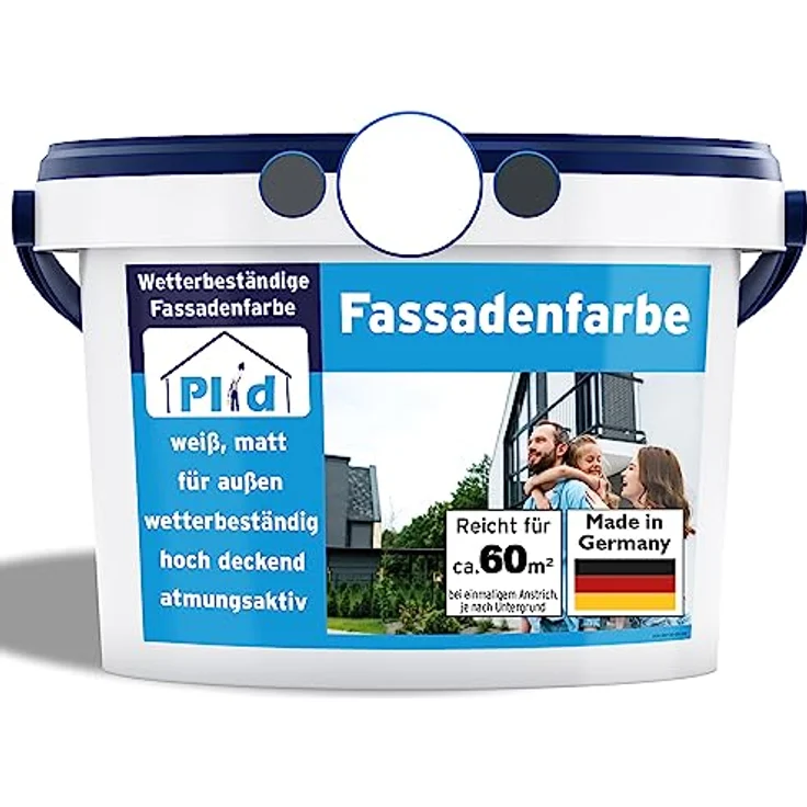 plid® - Fassadenfarbe Weiss Außen [WETTER & UV-BESTÄNDIG]- Hochwertige Farbe für Mauerwerk, Hauswand, Beton & Kellerwand - Sockelfarbe - Mauerfarbe - Wandfarbe Weiß 10L - Made in Germany – Bild 1