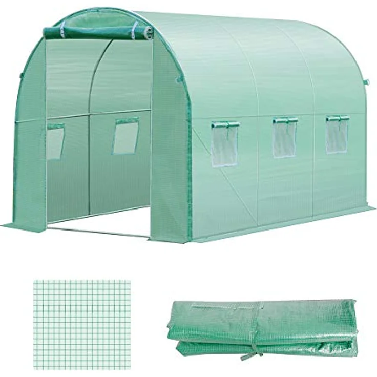 Outsunny Polyethylenfolie 3x2x2m, Ersatzfolie für Folientunnel mit 6 aufrollbaren Fenstern, grün – Bild 6