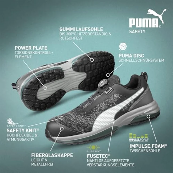 PUMA Safety CHARGE BLACK DISC LOW Arbeitsschuh, Sicherheitsschuhe mit IMPULSE.FOAM® und POWER PLATE, schwarz – Bild 2