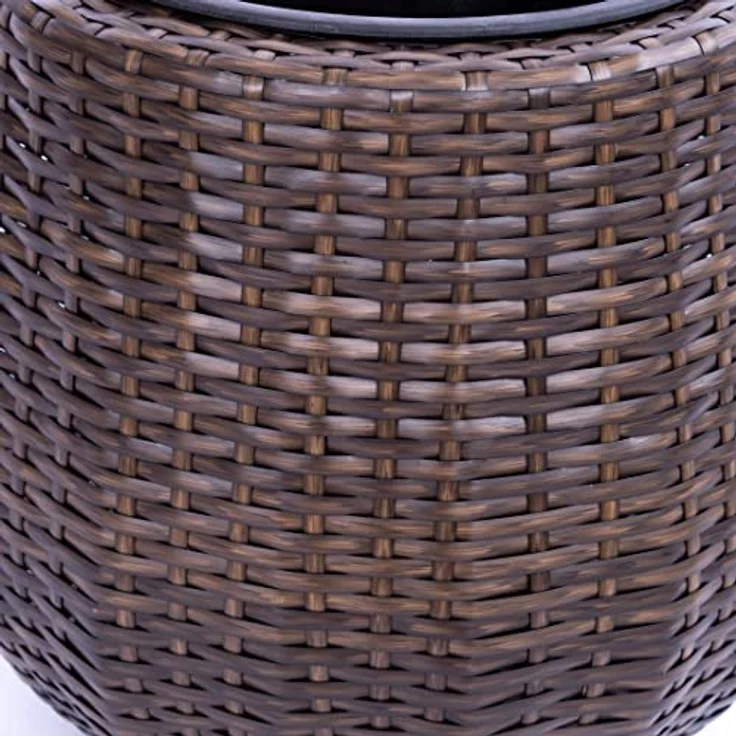 Elegant Einrichten Übertopf, runder Pflanzkübel aus Polyrattan, mocca farben, 35x32 cm, UV-beständig, frostsicher – Bild 8